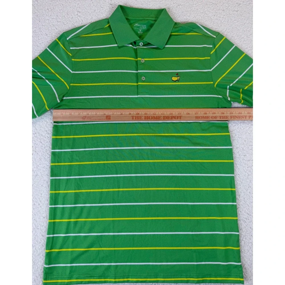 Masters Tech Mens Green Striped Short Sleeve Golf Polo Shirt Mens Size M - Picture 4 of 7